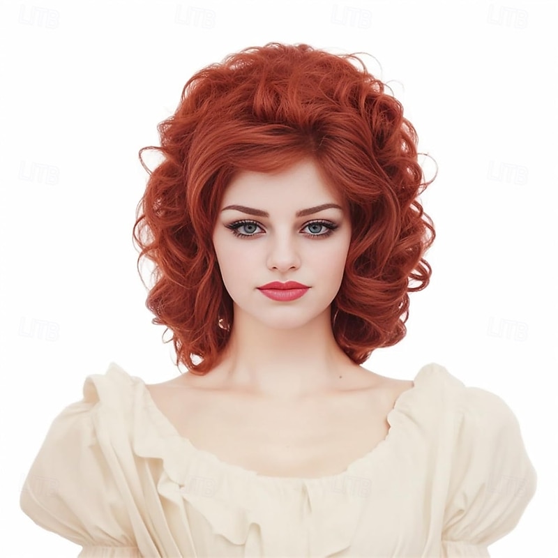 Long Curly Auburn Beehive Wig for Women Vintage Disco Wig Synthetic Full Wavy Ginger Copper Red Wigs for 60s 70s 80s Rock Singer Cosplay or Halloween Costume Party