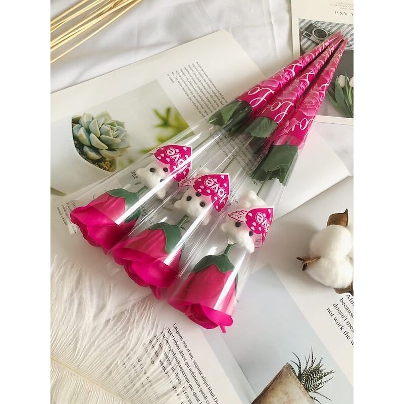 10/5/1pcs Love teddy bear roses as a single gift for mothers on Mother's Day Valentine's Day soap flowers fragrant soap flowers single teddy bear flowers2