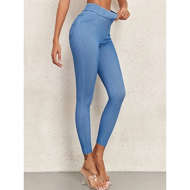 Women's Jeggings Vacation Vintage Ethnic Style Full Length High Waist High Cut Comfort Breathable Quick Dry Stretchy Outdoor Yoga Street Black Blue Dark Blue Summer Slim Fit