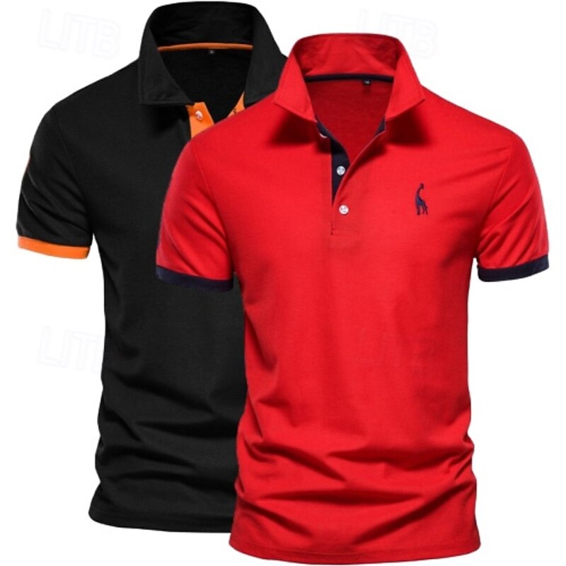 2PCS Men's Polo Golf Shirt Casual Lapel Short Sleeve Comfortable Embellished&Embroidered Basic Summer Regular Fit Polo3