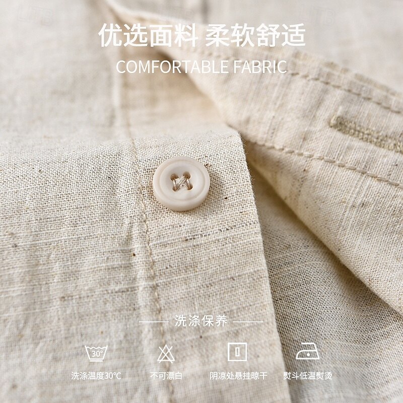 Men's Shirt Linen Shirt Casual Shirt Button Up Shirt Cotton Shirt Plain Vacation Hawaiian White Navy Blue Blue Beige Long Sleeve Lapel Spring Fall Clothing Apparel Button-Down3