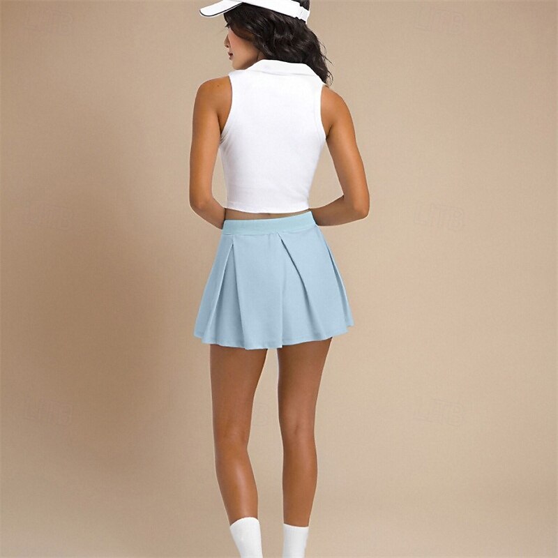 Women's Solid Colored Tennis Skirts Tennis Skirts with Shorts Hollow Out Quick Dry Breathable Tennis Golf Pickleball Light Blue Tennis Clothing3