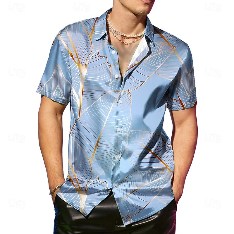 Men's Coconut Tree Tropical Plants Satin Shirt Dress Shirt Button Up Shirt Short Sleeve Fashion Casual Vacation Party Evening Wear Daily Summer Spring Turndown Collared Shirts Button Up 3D Print Pink2