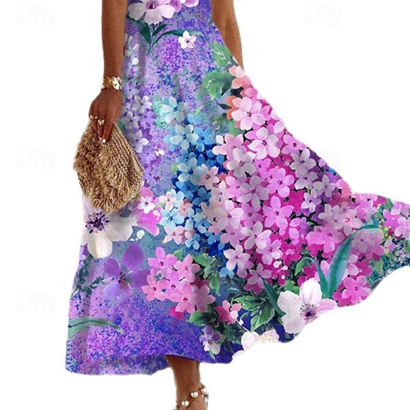 Women's Midi Dress Floral Dress Halter Neck Dress Print Dress Fashion Modern Outdoor Vacation Holiday Regular Fit Flower Sleeveless Halter Neck Purple Summer3