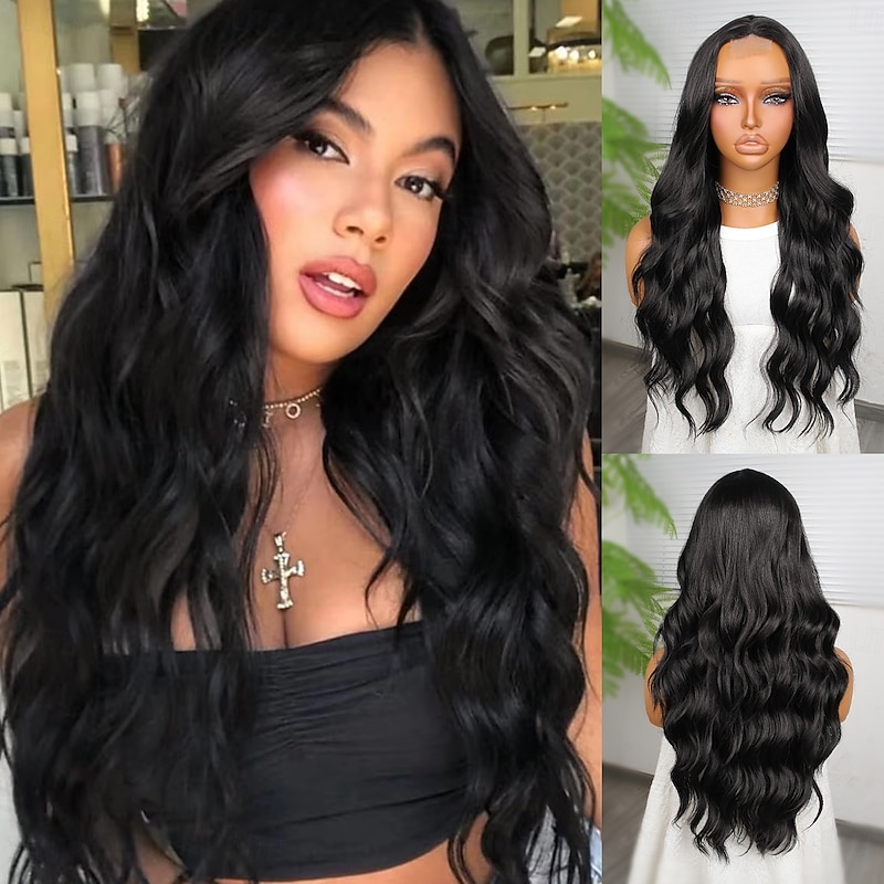 Synthetic Lace Wig Curly Style 26 inch Black Middle Part U Part Wig Women's Wig Black