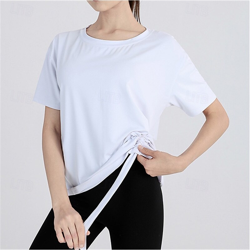Women's Solid Colored Sport Shirt Tennis Shirt Tennis Top Drawstring Seamless Breathable Tennis Golf Pickleball Black White Yellow Tennis Clothing