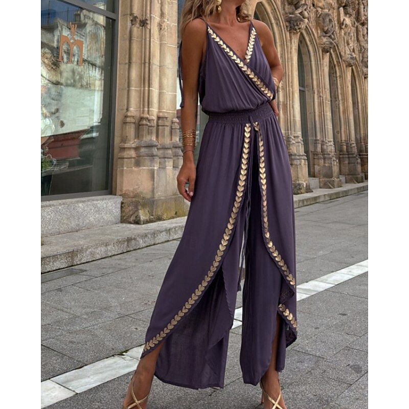 Women's Normal Jumpsuit Streetwear Color Block Sleeveless V Neck Patchwork Street Daily Regular Fit Purple Summer3