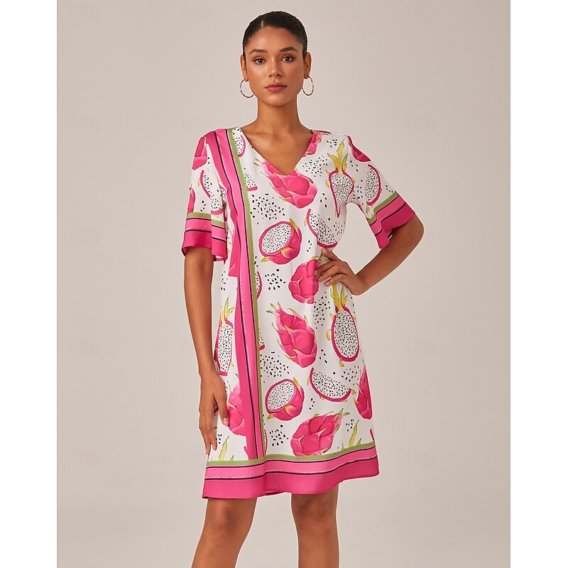 Dragon Fruit Placed Print V-neck Mini Dress4