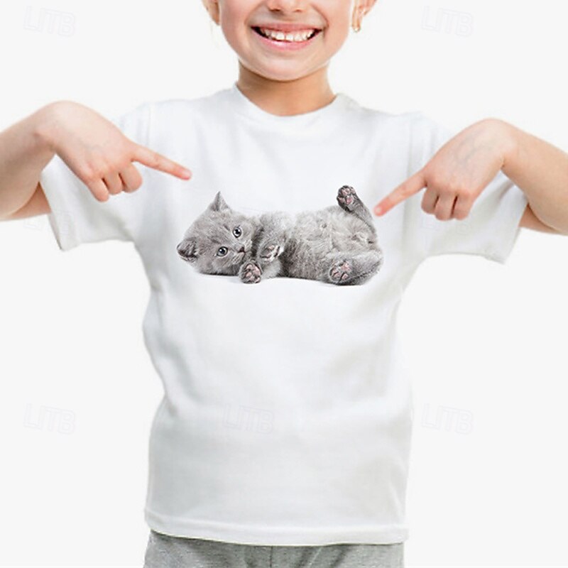100% Cotton Kids Girls' 1 2 3 Cat T shirt Tee Crew Neck Short Sleeve Outdoor Vacation Daily Classic Casual Print Summer2