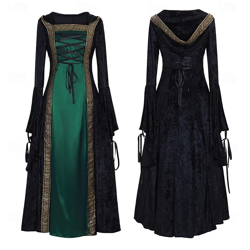 Retro Vintage Medieval Renaissance Ankle Length Dress Viking Outlander Fancy Dress Women's Halloween Carnival LARP Ren Faire Festival Adults Dress2