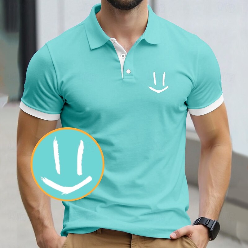 Men's Smile Face Polo Short Sleeve Polo Shirts Collared Shirts Casual Outdoor Daily Wear Buttons 3D Print Summer Blue Orange Brown2