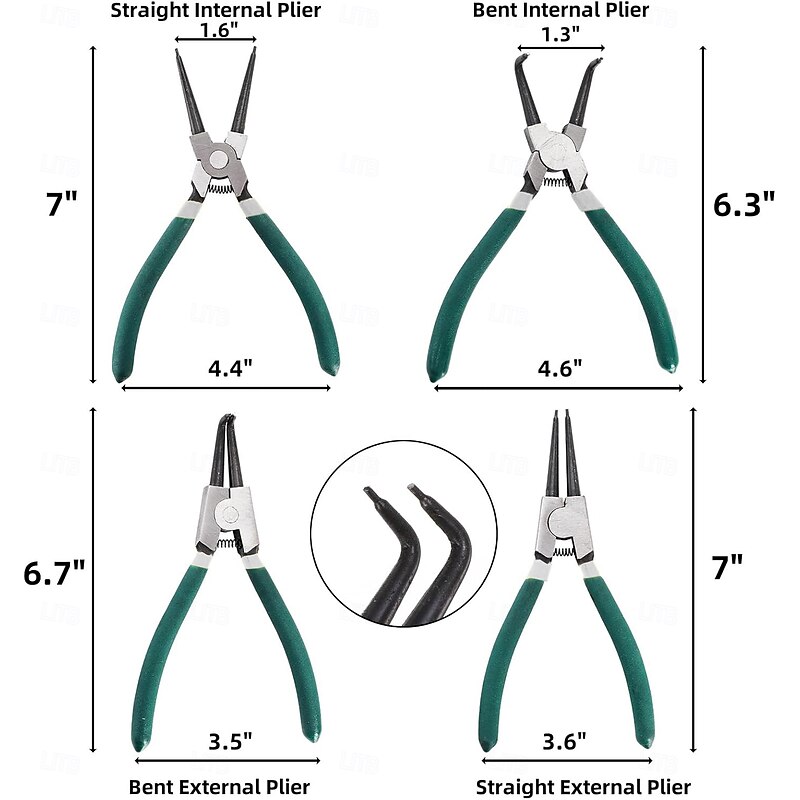4 Piece 7 Inch Internal/External Snap Ring Pliers Set Heavy Duty Circlip Pliers Kit Straight/Bent Jaw Pliers for Ring Remover Retaining and Remove Hoses3