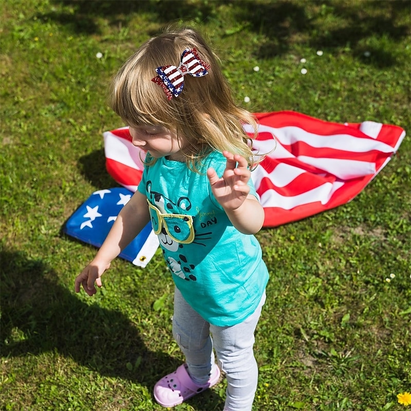Independence Day Hair Clips 4th of July Glitter Hair Bow Clips Patriotic American Flag Hair Accessories with Star for Kids Girls3