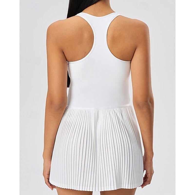 Women's Solid Colored Tennis Dress Sports Dress Sleeveless Pleated Breathable Tennis Golf Pickleball U Neck Racerback Black White Pink Tennis Clothing3