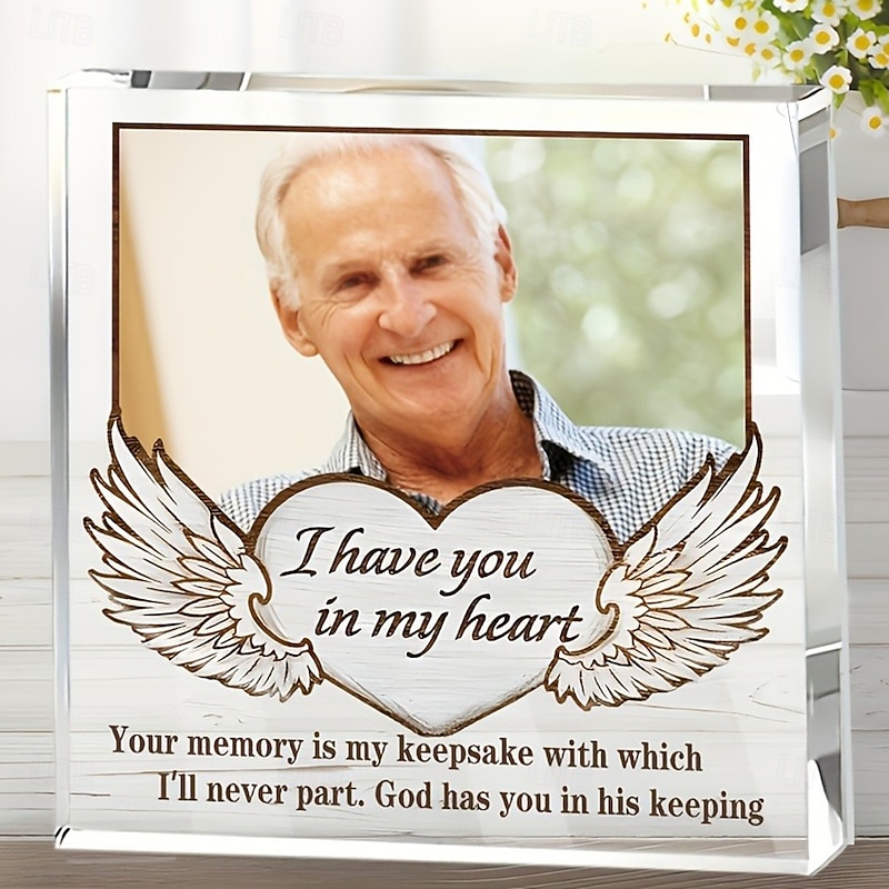 Personalized Photo Memorial Plaque, Custom Photo Acrylic Sympathy Gift for Loved One Loss, Tabletop Decor for Valentine's Day, Christmas, Thanksgiving, Graduation