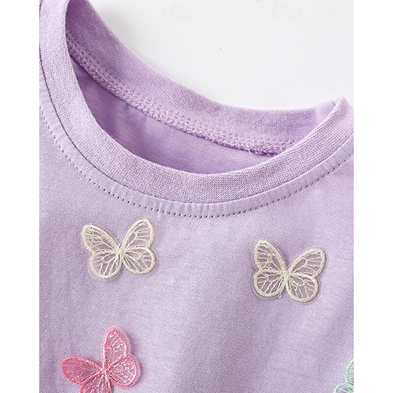 Kids Girls' T shirt Butterfly Outdoor Short Sleeve Crewneck Streetwear 4 years+ Summer Purple3