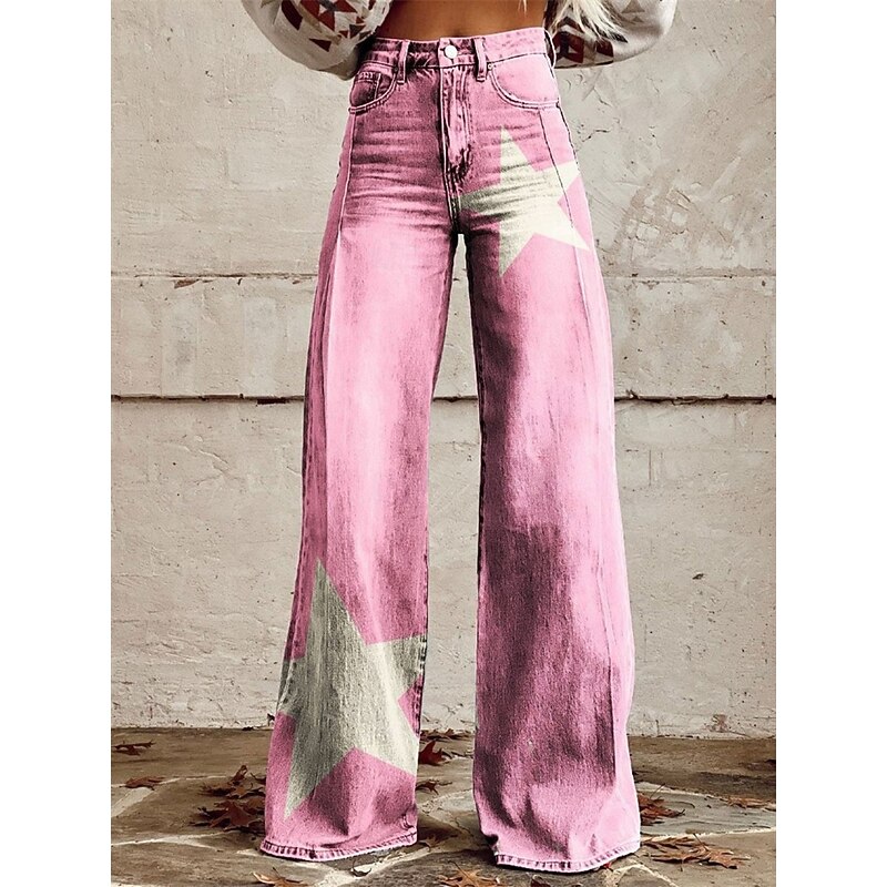 Retro Vintage 1970s Y2K Pants Wide Legged Pants Hippie Disco High Waist Stars Faux Jeans Style Fancy Dress Women's Carnival Casual Daily Music Festival Retro Theme Party Adults' Pants4