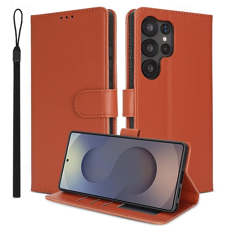Phone Case For Samsung Galaxy S25 S25 Edge S24 S23 Ultra Plus S22 Plus  Ultra A55 5G A35 5G A25 A15 A14 Wallet Case with Stand Holder with Wrist Strap Card Slot TPU PC PU Leather