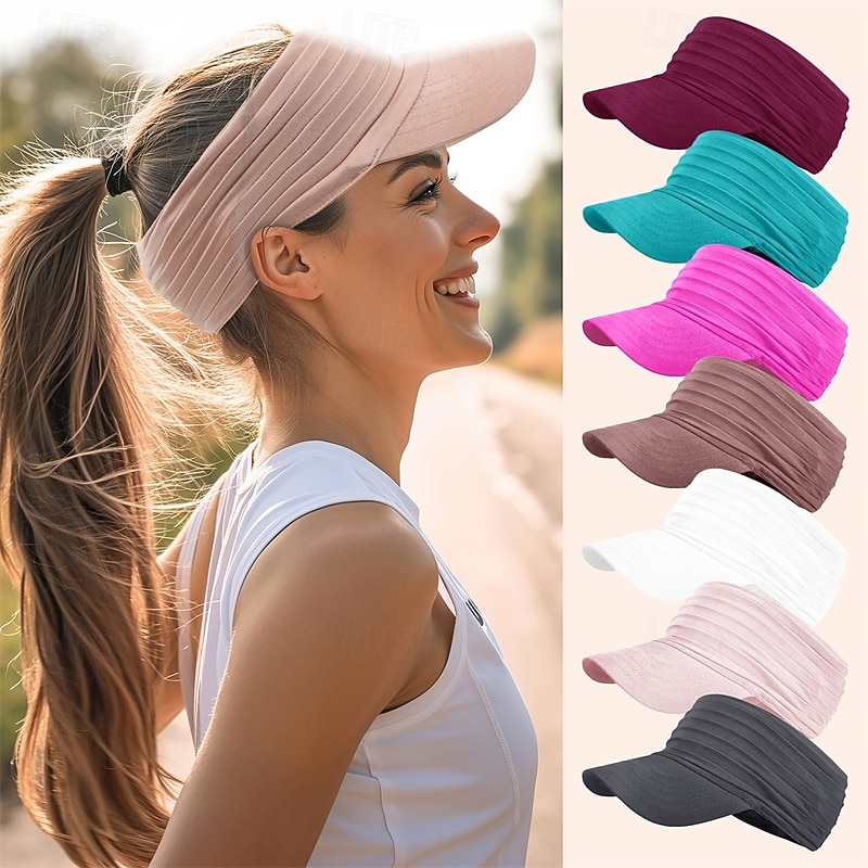 Tennis Sport Visor Sun Visor Women's Solid Colored Classic Fashion Adjustable Breathable Quick Dry for Tennis Baseball Running Summer Navy Pink Royal Blue
