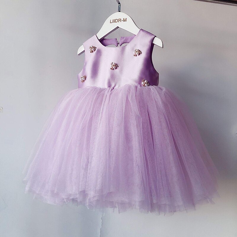 Kids Girls' Party Dress Solid Color Sleeveless Performance Mesh Princess Sweet Mesh Mid-Calf Sheath Dress Tulle Dress Summer Spring Fall kids Pink Sky Blue Purple3