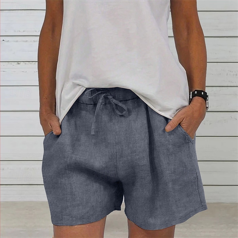 Women's Shorts Beach Shorts Palazzo Pants Fashion Streetwear Comfort Short High Waist Plain Elastic Waist Comfy Outdoor Comfortable Street Daily Wear Going out Grey Black White Summer Regular Fit