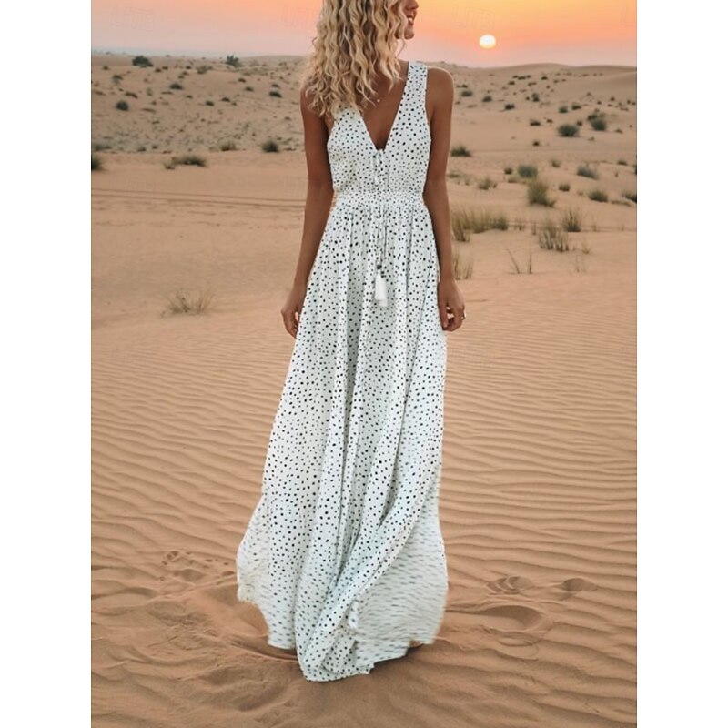 Women's Maxi Dress A Line Dress Slip Dress Casual Outdoor Going out Regular Fit Polka Dot Sleeveless Spaghetti Strap Light Blue White Pink Beige Summer2