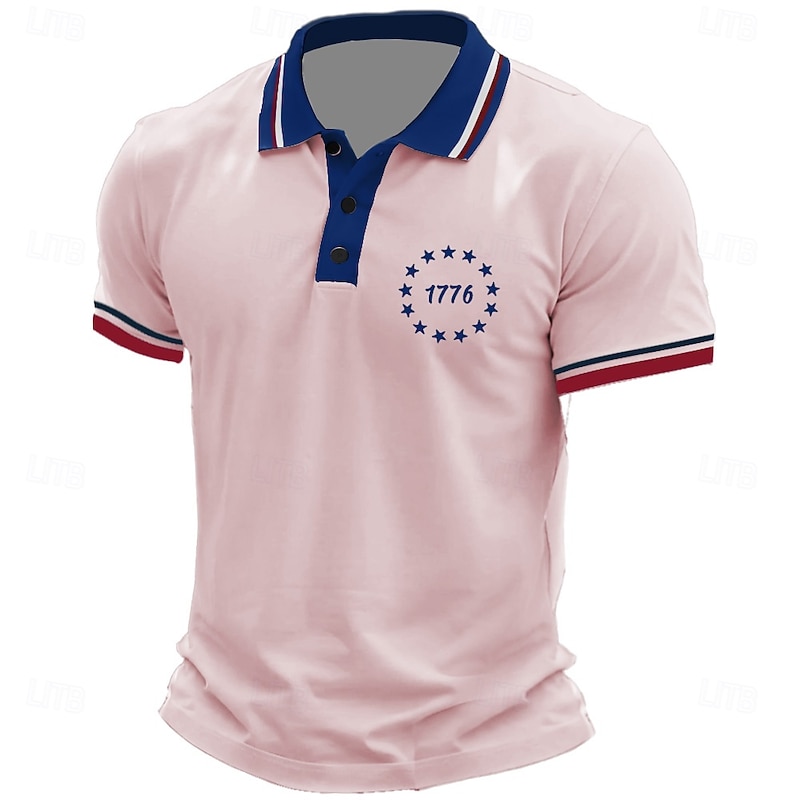 American Independence Day Men's American US Flag Polo Short Sleeve Polo Shirts Collared Shirts Casual Outdoor Daily Wear 3D Print Summer White Light Green Pink3