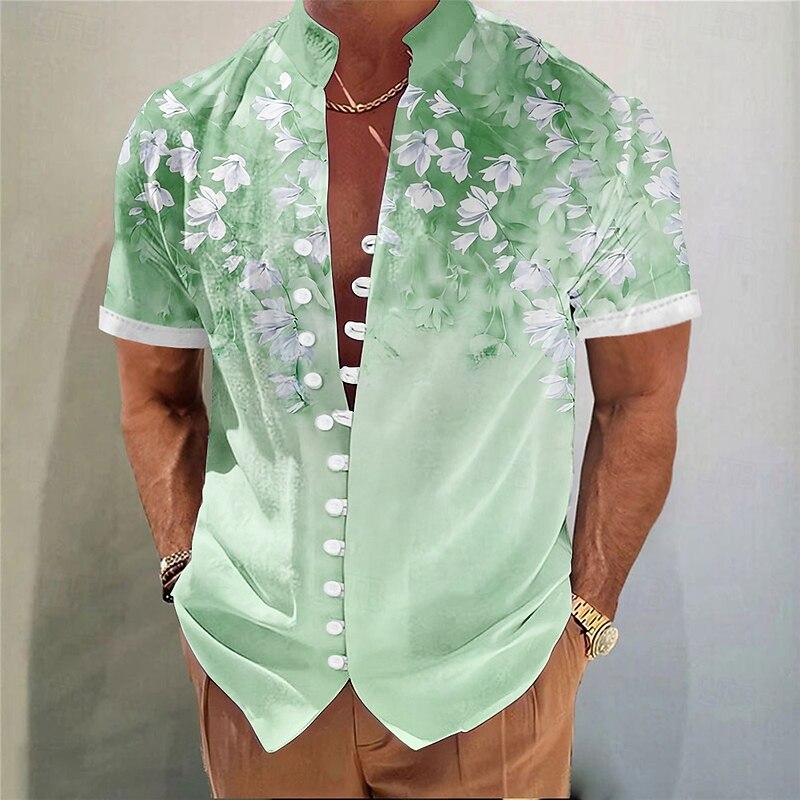 Men's Coconut Tree Tropical Plants Summer Hawaiian Shirt Aloha Shirt Stand Collar Shirt Short Sleeve Hawaiian Vacation Beach Wear Summer Spring Mandarin Collar 3D Print Button Down Shirts Pink Blue4