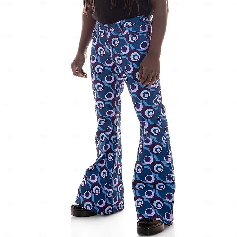 Retro Vintage 1970s Groovy Bell Bottom Pants Flared Trousers Hippie Disco mid rise Psychedelic Fancy Dress Men's Halloween Carnival Vacation Music Festival Festival Adults' Pants2