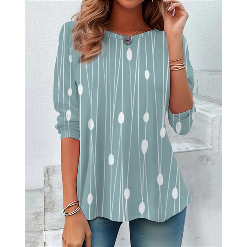 Women's T Shirt Tee Top Graphic Fashion Modern Long Sleeve Crew Neck Regular Tops Daily Print Blue Green Dark Gray Summer Spring3
