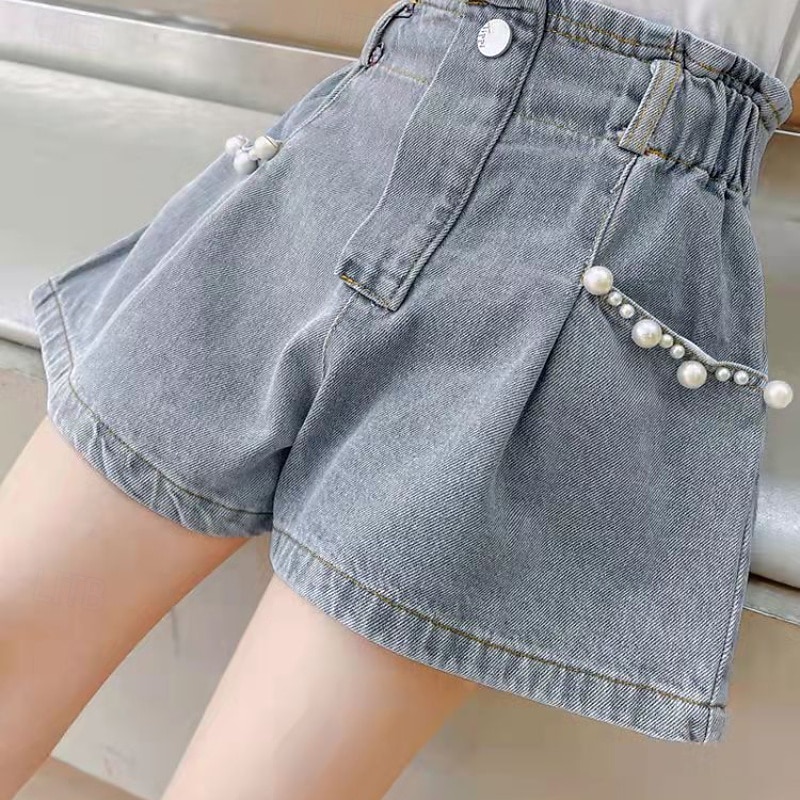 Kids Girls' Shorts Butterfly Streetwear Patchwork School 4-12 Years Summer Blue Dusty Blue Light Grey2