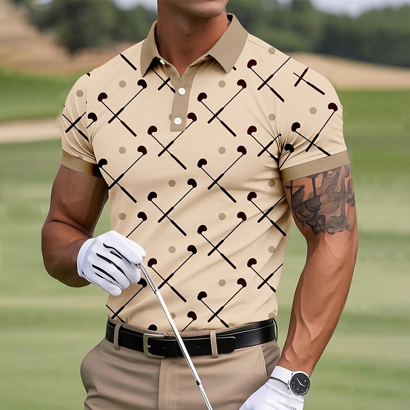 Men's Golf Sports Polo Shirts Short Sleeve Polo Shirts Collared Shirts Casual School Outdoor Daily Wear 3D Print Summer White Blue Brown3