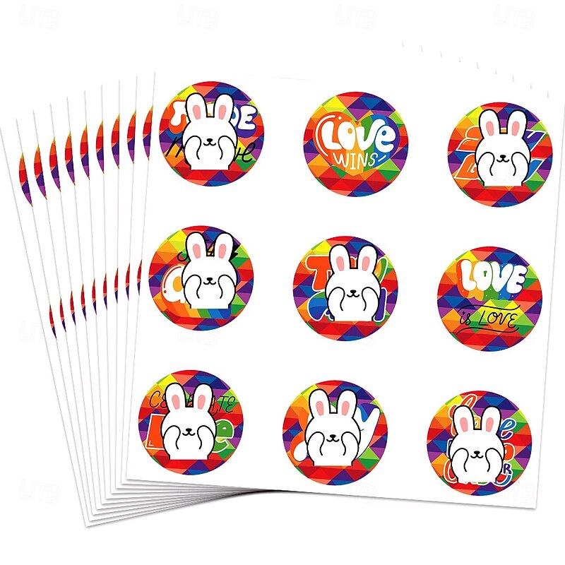 Pride Rainbow Festival Stickers 90Pcs/Set, 4Set Cartoon DIY Adhesive Label Stickers for Party Gift Box, LGBTQ Party Supplies, Love is Love Decoration Labels4