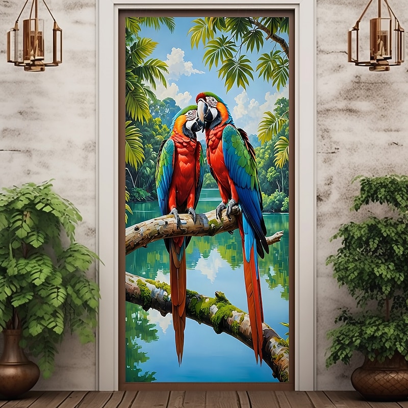 Tropical Bird Door Decorations Door Covers Summer Door Tapestry Door Curtain Decoration Backdrop Indoor/Outdoor Door Banner for Front Door Farmhouse