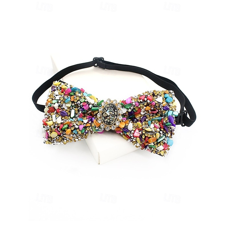 Men's Luxury Gemstone Bow Tie with Adjustable Strap – Handmade Crystal Beaded Tuxedo Accessory for Wedding, Gala, Stage & Party Wear