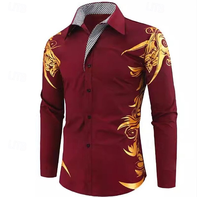 Men's Dress Shirt Collared Shirt Button Up Shirt Graphic Wedding Vacation Black White Light Green Wine Long Sleeve Collar Summer Spring Clothing Apparel2