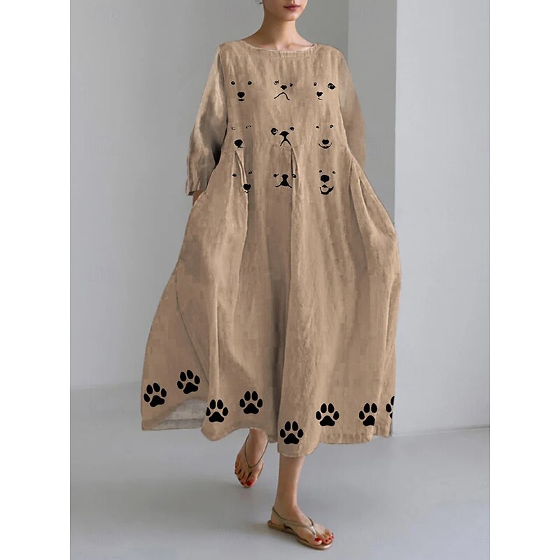Women's Maxi Dress Sundress A Line Dress Summer Dress Vacation Casual Beach Daily Holiday Going out Loose Fit Graphic Animal Long Sleeve Crew Neck Boat Neck Pink Blue Brown Summer Spring4