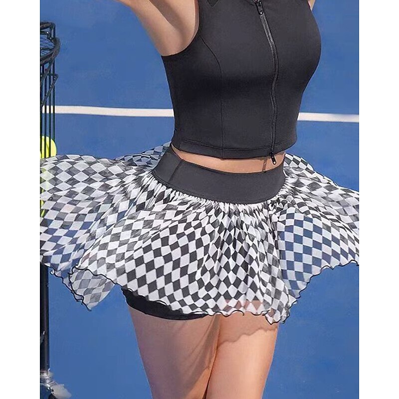 Women's Plaid / Check Tennis Skirts with Shorts Contrast Mesh Breathable Tennis Pickleball White Pink Green Tennis Clothing3