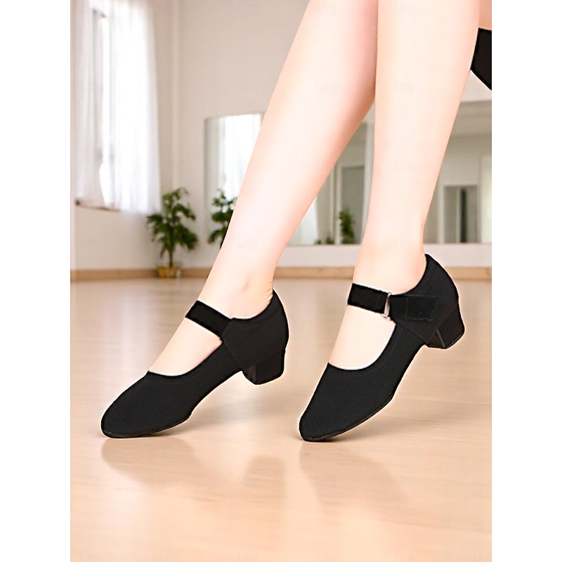 Women's Black Low Heel Dance Practice Shoes , Breathable Stretch Fabric Ballroom Heels for Professional Latin or Jazz Training2