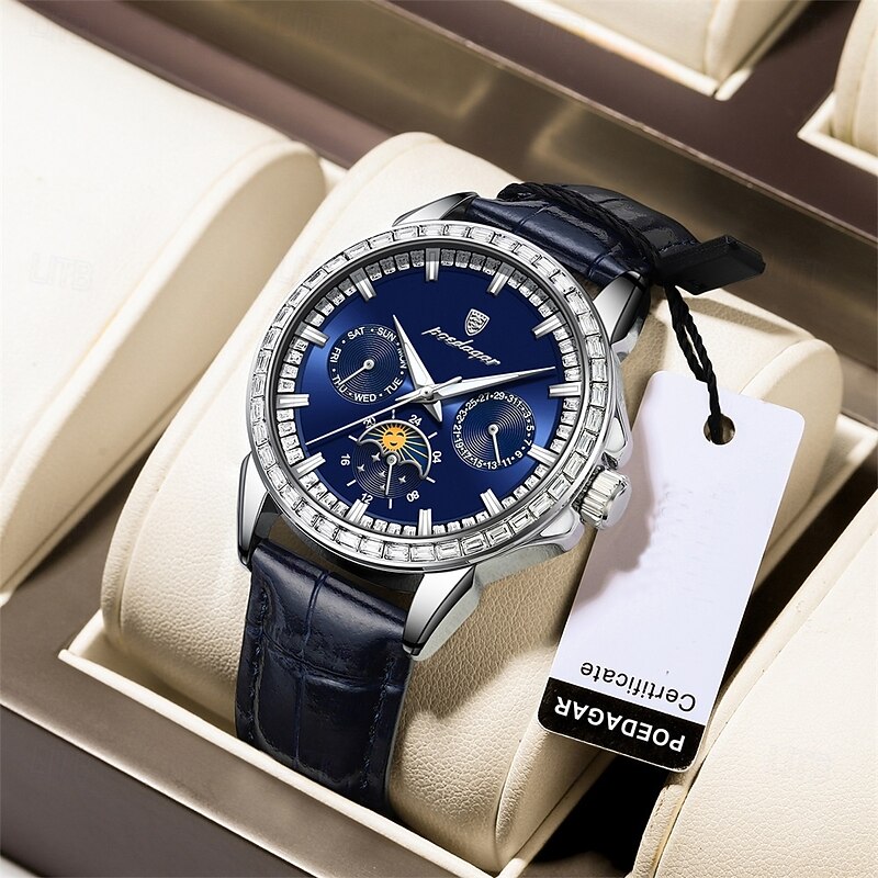Luxury Watches For Men Date Week Waterproof Luminous Leather Man Watch Casual Fashion Quartz Men's Wristwatch