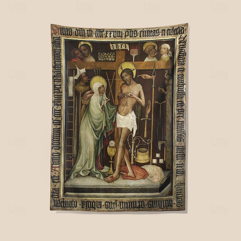 Medieval Tapestry Middle Age Tapestry Religious Art Large Mural Decor Photograph Backdrop Home Bedroom Living Room Decoration Votive image from Brzeg Christ tormented,the instruments of the passion4