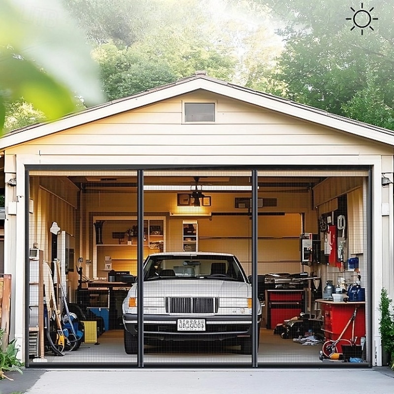 Garage Magnetic Screen Door Garage Door Screen Magnetic Closure Fiberglass Garage Screen Doors for Car Garage Pull Down for Patio, Porch, Window to Keep Bugs Out