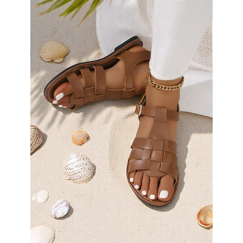 Women's Gold Gladiator Flat Sandals – Strappy Summer Footwear for Casual Beach Outings and Vacation Style4