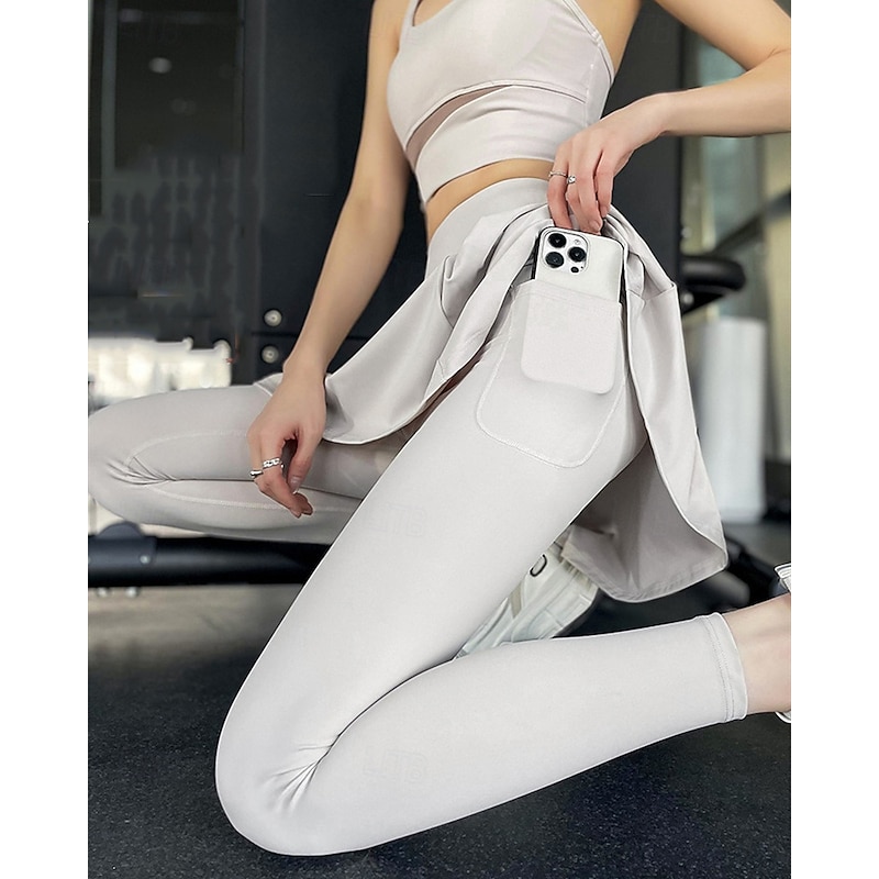 Women's Solid Colored Tennis Skirt with Leggings Side Pockets Quick Dry Tennis Golf Pickleball Bottoms Light Coffee Black Green Spandex Tennis Clothing