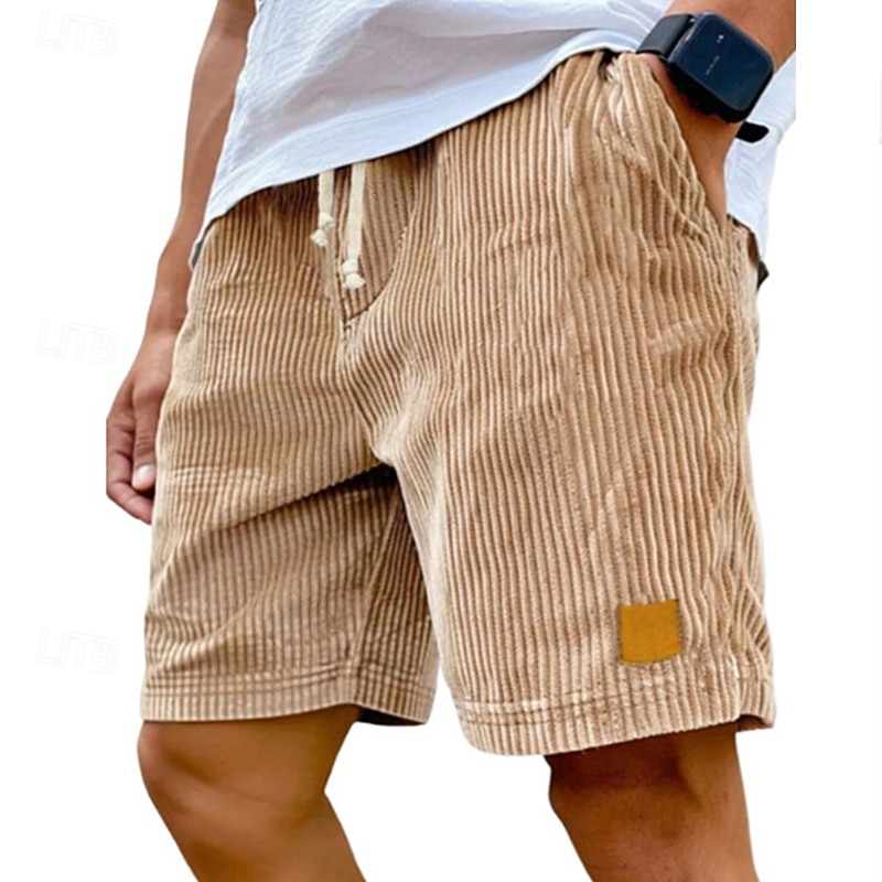 Men's Summer Shorts Casual Shorts Corduroy Shorts Pocket Drawstring Elastic Waist Plain Comfort Breathable Short Outdoor Vacation Sport Casual Black White