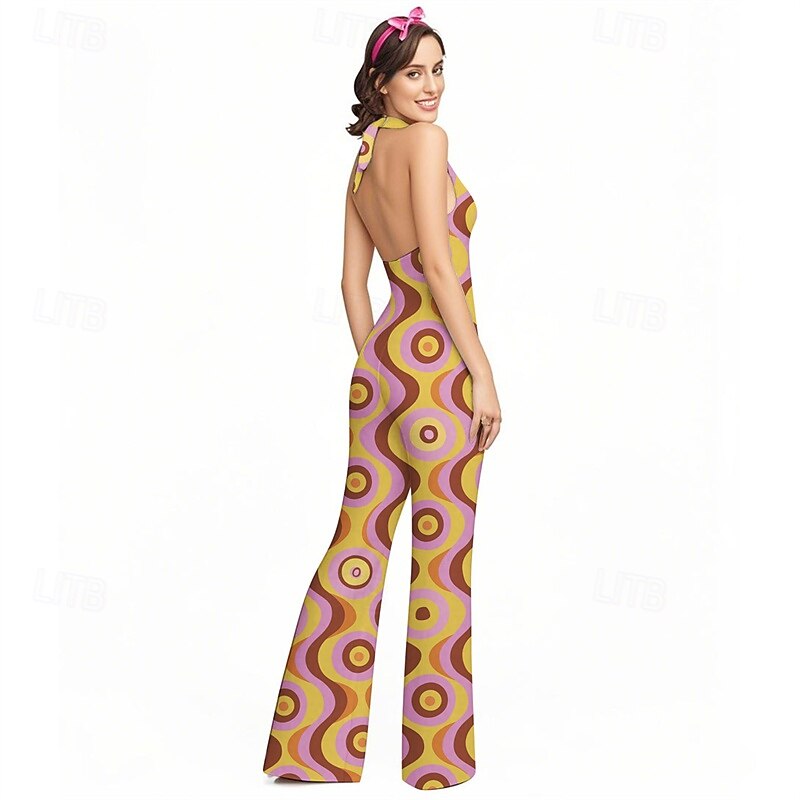 Retro Vintage 1970s Groovy Bell Bottoms Jumpsuit Flared Trousers Hippie Disco Geometic Psychedelic Fancy Dress Women's Halloween Carnival Vacation Music Festival Festival Adults' Jumpsuit3