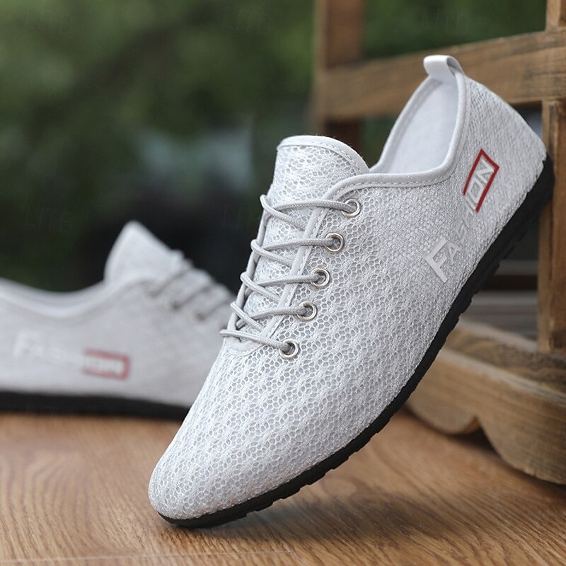 Men's Grey Mesh Sneakers with Breathable Upper and Lace-up Closure - Lightweight, Comfortable, Suitable for Daily Wear and Active Lifestyles4