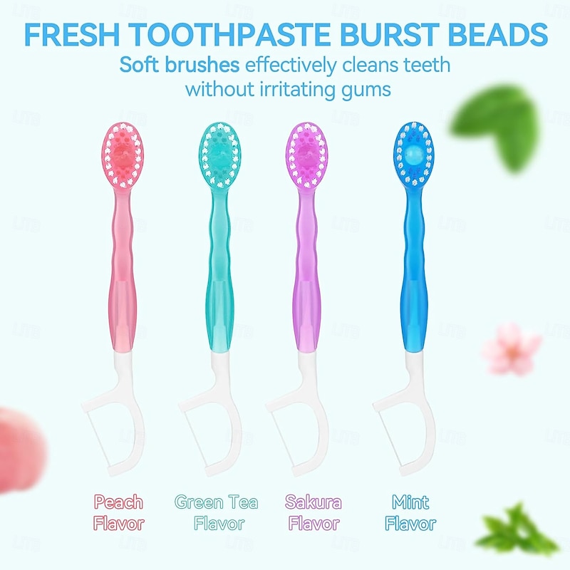 5 in 1 Mini Disposable Toothbrushes with Toothpaste, Tongue Scraper, Picks, Floss Travel Case, Prepasted Travel Toothbrushes Pick for Work or Travel, Soft Brushes, 8/16Count2