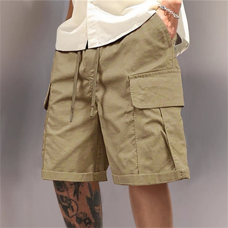 Men's Cargo Shorts Outdoor Shorts Running Shorts Casual Shorts Hiking Shorts Elastic Waist Multi Pocket Plain Moisture Wicking Wearable Knee Length Outdoor Casual Daily Vacation Fashion Black Light3