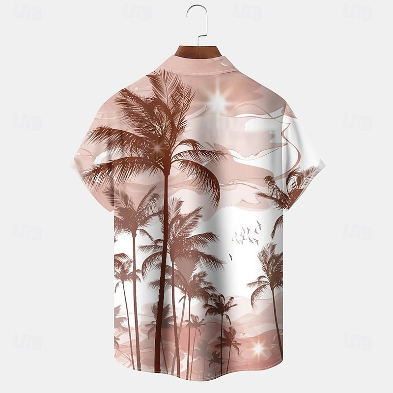 Men's Coconut Tree Tropical Plants Summer Hawaiian Shirt Button Up Shirt Aloha Shirt Short Sleeve Hawaiian Holiday Beach Wear Summer Spring Turndown 3D Print Collared Shirts Front One Pocket Brown2